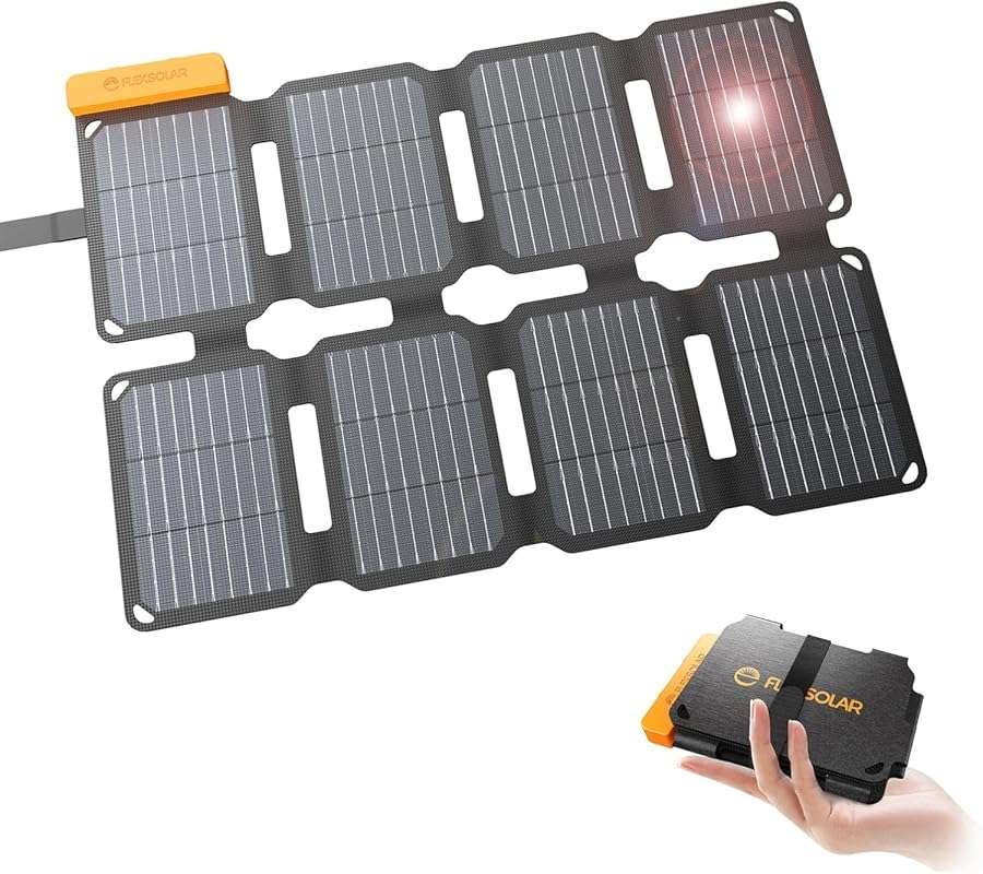 FlexSolar Portable 25W Solar Panel Charger with USB-A and USB-C Ports,
