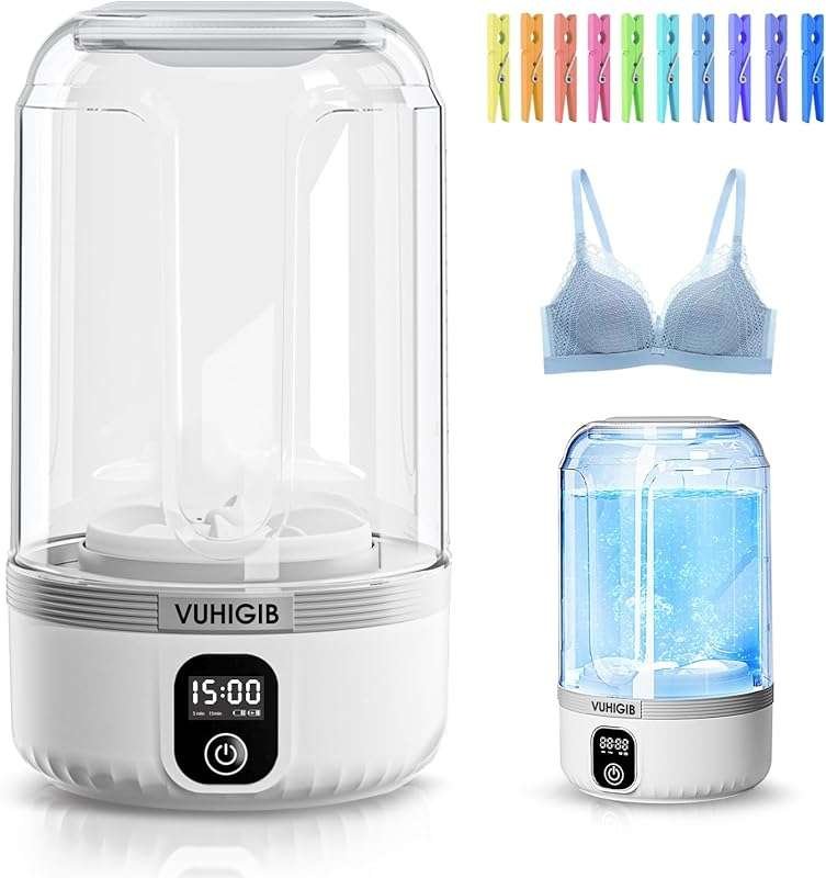 Portable Wireless Washer with Rechargeable Battery and Clothespins, De