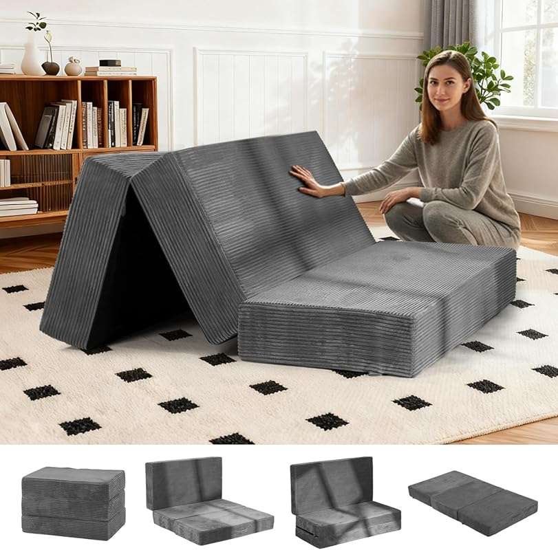 Full Size 6-Inch Tri-Folding Memory Foam Mattress, Portable Sofa Bed w