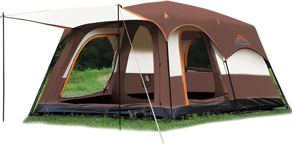 Large 5-12 Person Standing Upright Camping Tent with Screened Porch - 