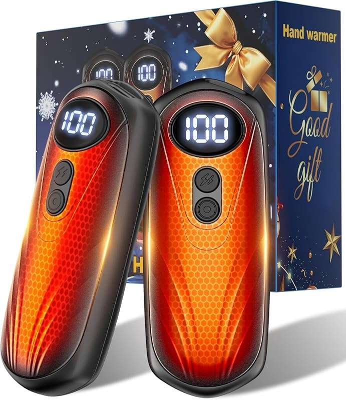 2 Pack Rechargeable Hand Warmers with LED Display: 6000mAh, 5-Level Po
