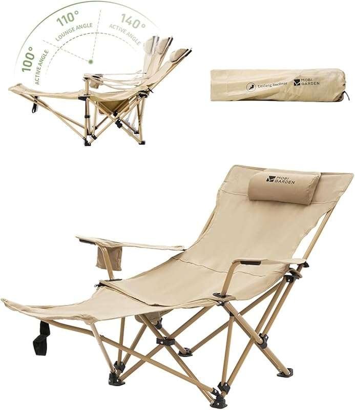MOBI GARDEN Reclining Camping Chair with Detachable Foot Rest, 4-Posit