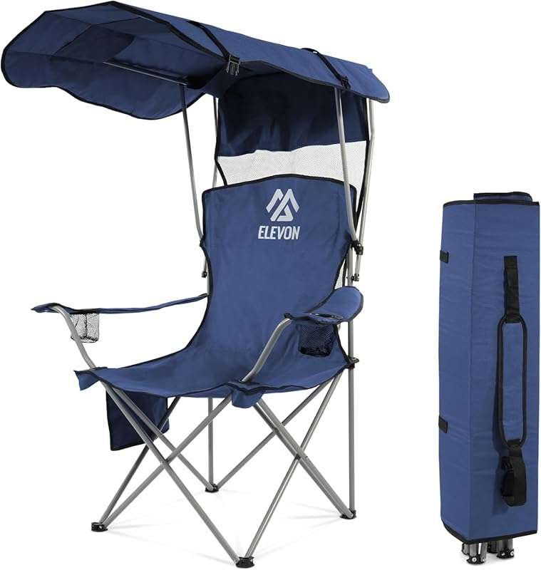 Elevon Oversized Camping Chair with Canopy, Portable Foldable Chair wi