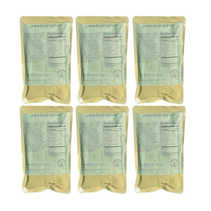 MRE Single Serving Entree Survival Food - 6-Pack Chicken Stir Fry, Lon