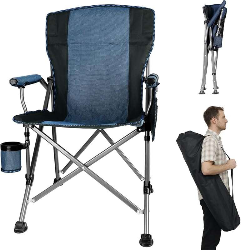 Heavy Duty 400 LBS Folding Camping Chair with Cup Holder, Storage Bag,