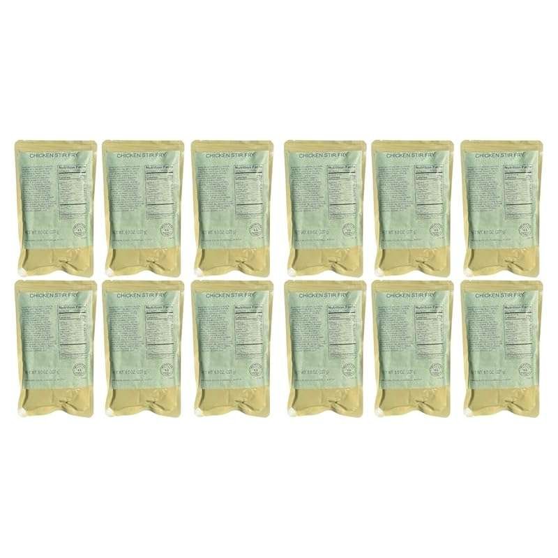 MRE Single Serving Entree Survival Food - 12-Pack Chicken Stir Fry, Lo