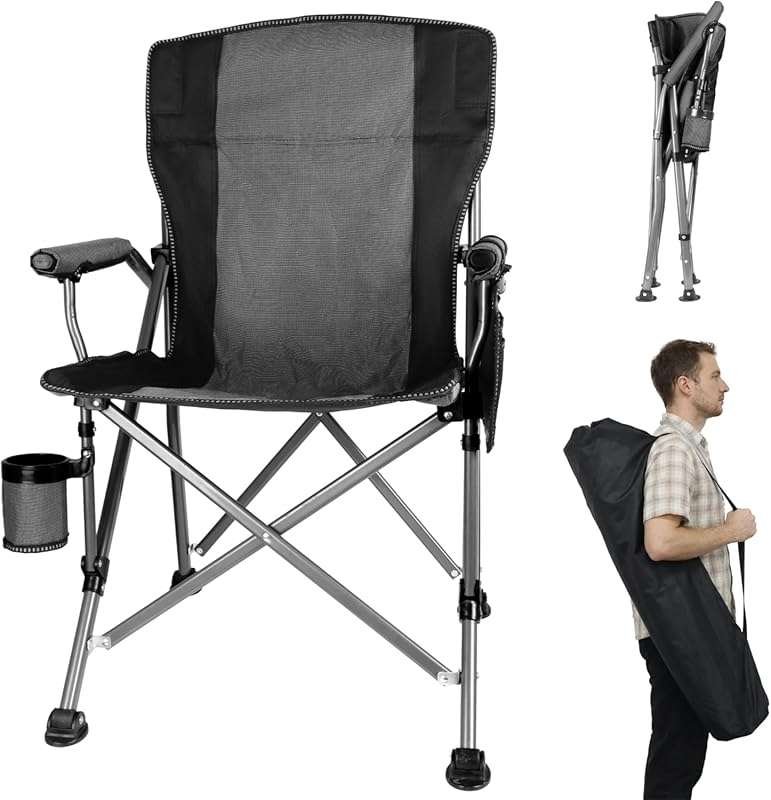 Heavy Duty Oversized Camping Chair, 400 LBS Support, Collapsible with 
