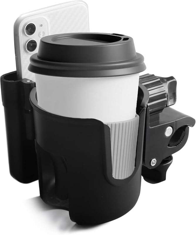 2-in-1 Walker Cup Holder with Reversible Phone Holder for Wheelchair,