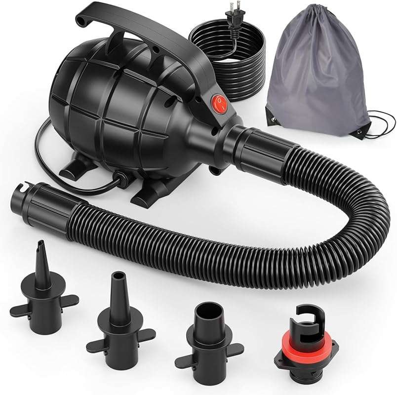 Portable Electric Air Pump for Inflatables with 4 Nozzles & Storage Ba