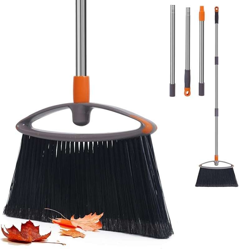 Heavy Duty Soft Bristle Broom with Collapsible Handle for Indoor/Outdo