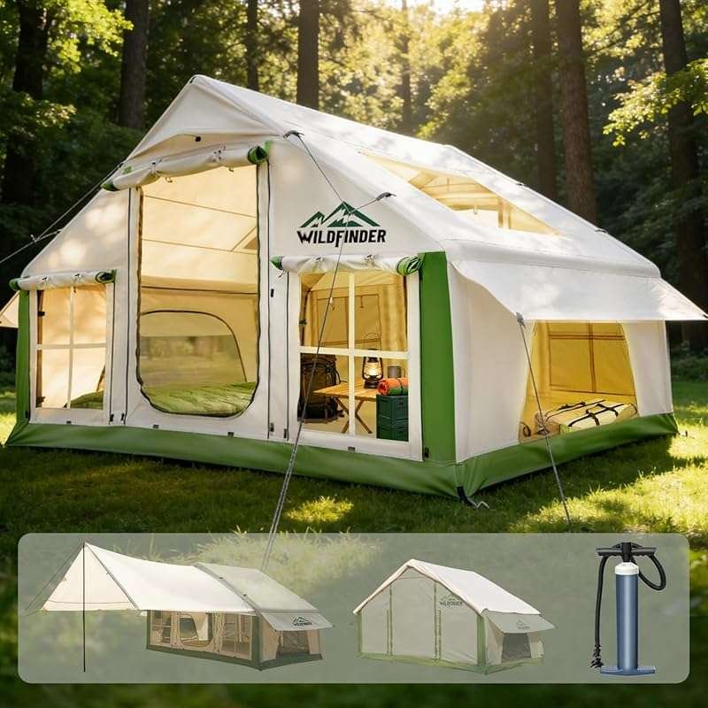 4-6 Person Inflatable Glamping Tent – Quick Setup, Skylight, Stove Jac