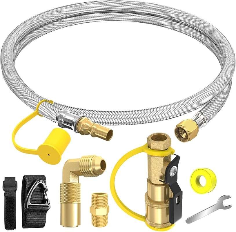 6FT RV Propane Quick Connect Hose with Shutoff Valve and Elbow Adapter