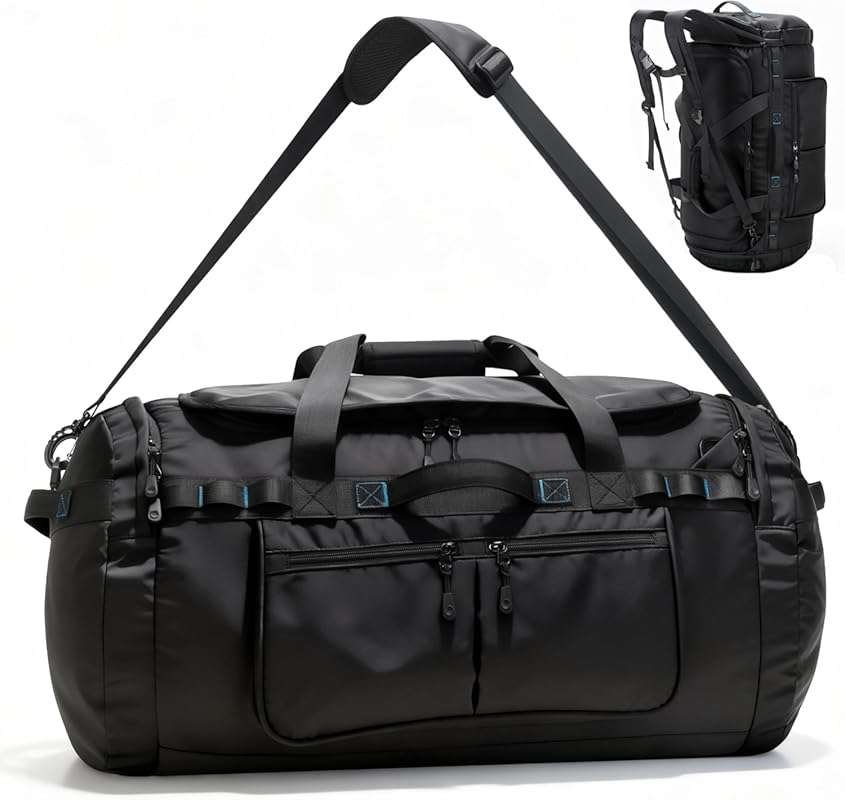 Large 60L Travel Duffle Backpack, Waterproof Gym Duffel Bag with Shoes