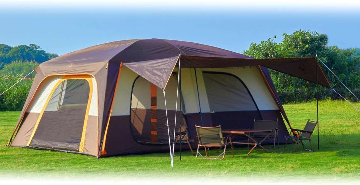 KTT Extra Large 12-14 Person Family Cabin Tent - 2 Rooms, Straight Wal