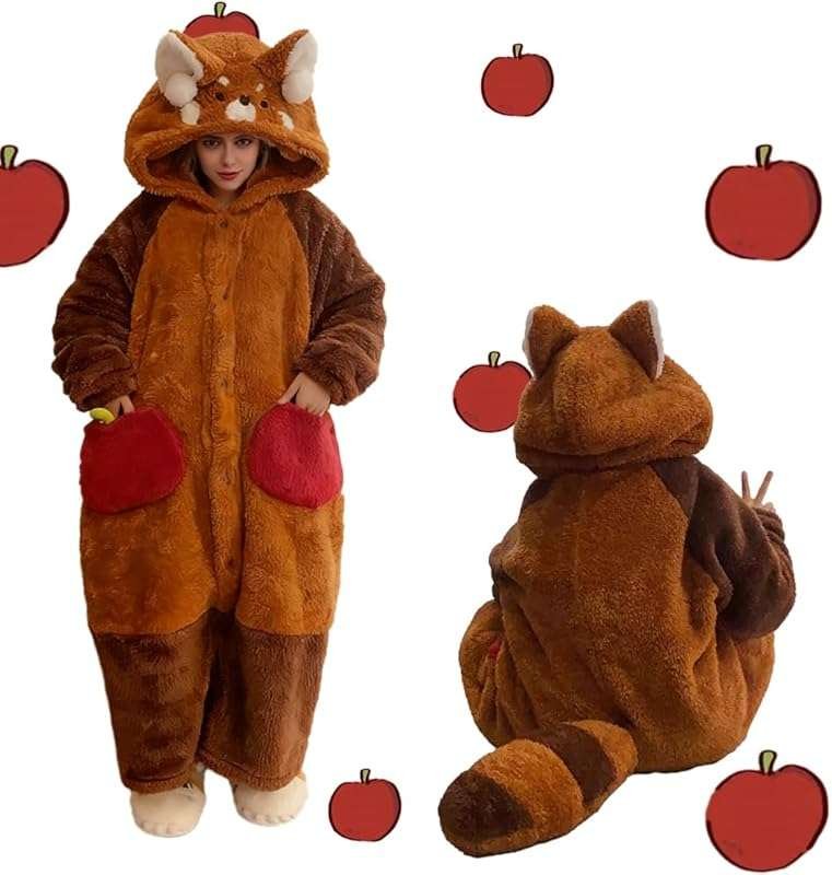 Red Panda Flannel Wearable Blanket Hoodie Pajamas - Soft, Oversized Sl