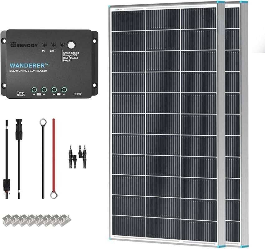 Renogy 200W N-Type 12V Solar Panel Kit: Two 100W Panels with 30A PWM C