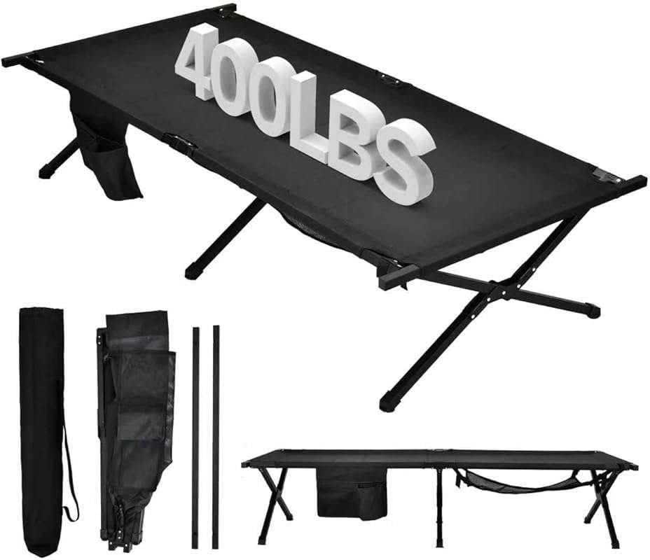 Portable Camping Cot for Adults: Heavy Duty 300lbs Folding Bed with Qu