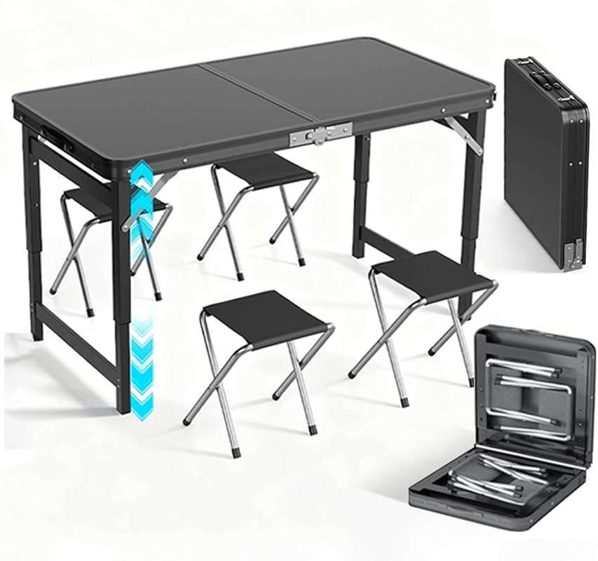 MIKEE Portable Folding Card Table with Chairs - 4ft Adjustable Height 