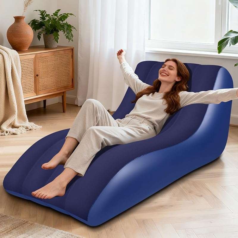 Comfort Ergonomic Blue Inflatable Couch with Backrest, Flocked Surface