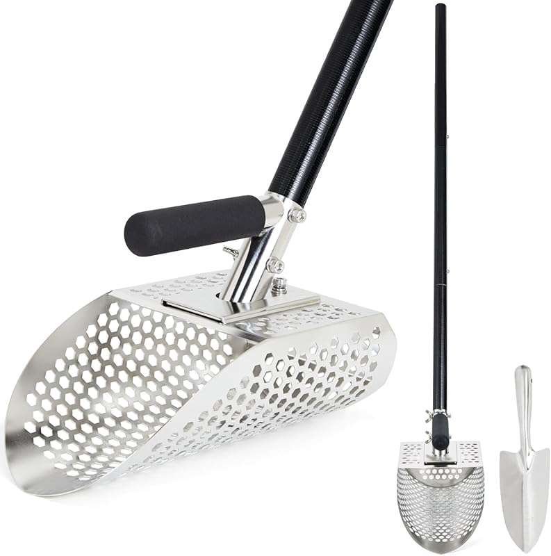Stainless Steel Sand Scoop for Metal Detecting with Fiberglass Handle 