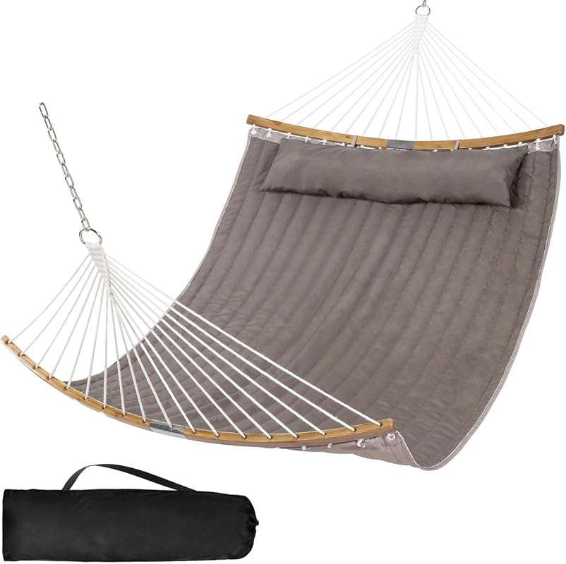 SUNCREAT Portable Double Hammock with Curved Spreader Bar, 450lb Capac