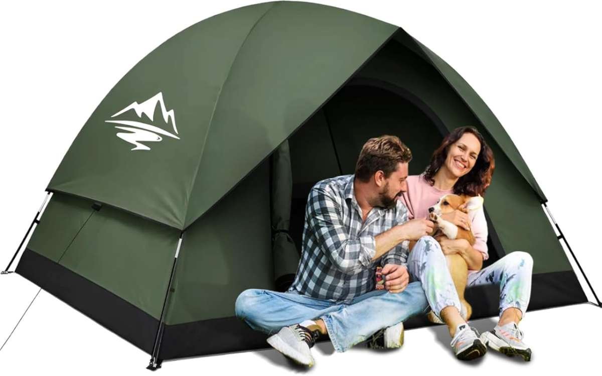 Camping Tent 2-4 Person: Waterproof Windproof Easy Setup Double Layer