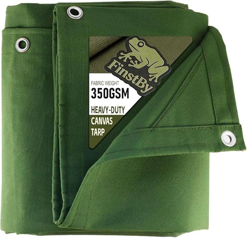 Heavy Duty 12x16 ft Green Canvas Tarp with Rustproof Grommets - Multip