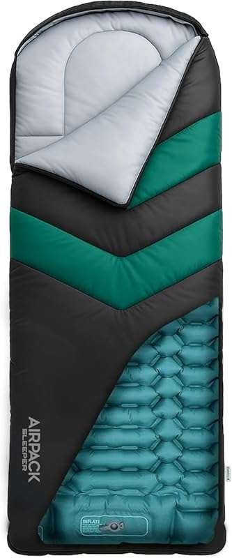 AirPack Sleeper Inflatable All-in-One Sleeping Bag & Pad for Camping,