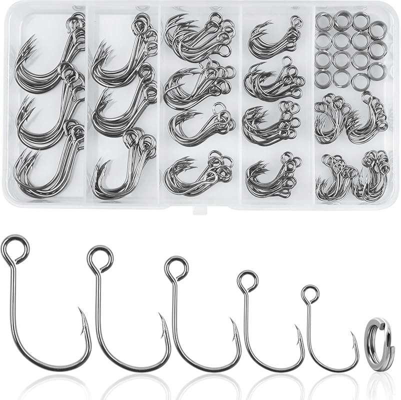185pcs Inline Single Hooks Kit: Replacement Circle Hooks with Split Ri
