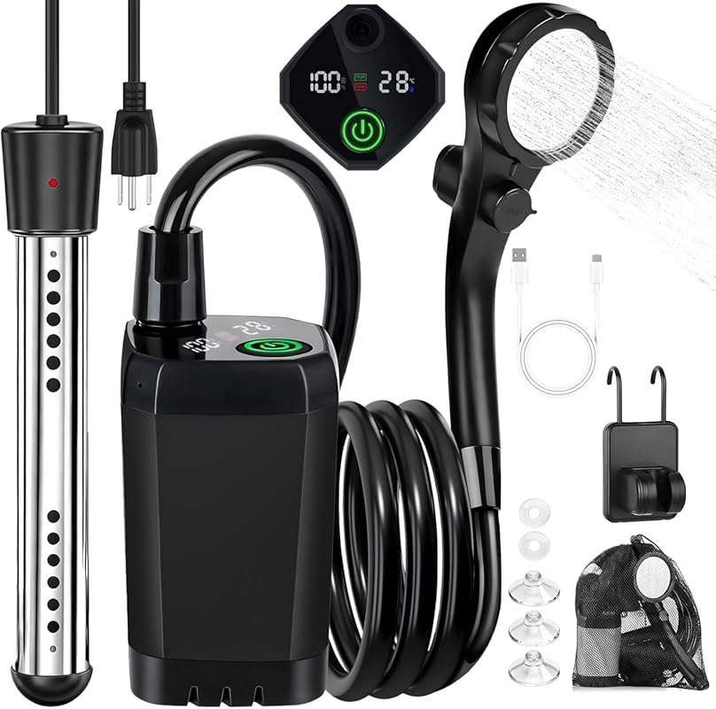 Portable Camping Shower with Heater, 6000mAh Rechargeable Portable Sho