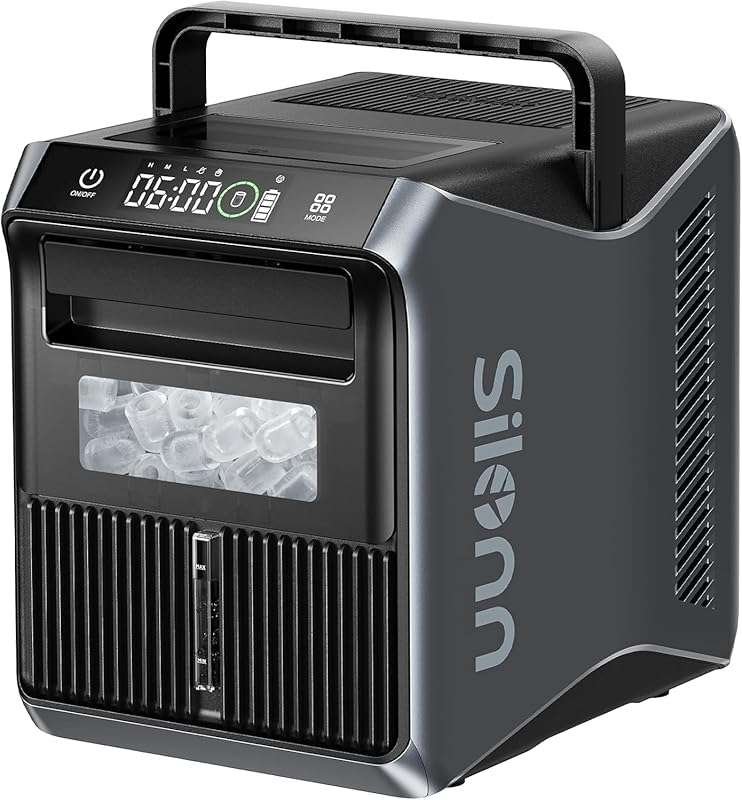 Silonn Portable 4-Power Ice Maker: 9 Cubes in 6 Mins, 22lbs/Day, 12V/2