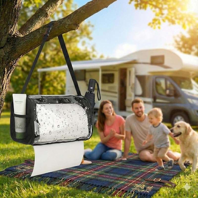 Hanging Outdoor Paper Towel Holder: Water Resistant, No-Drill Wall Mou