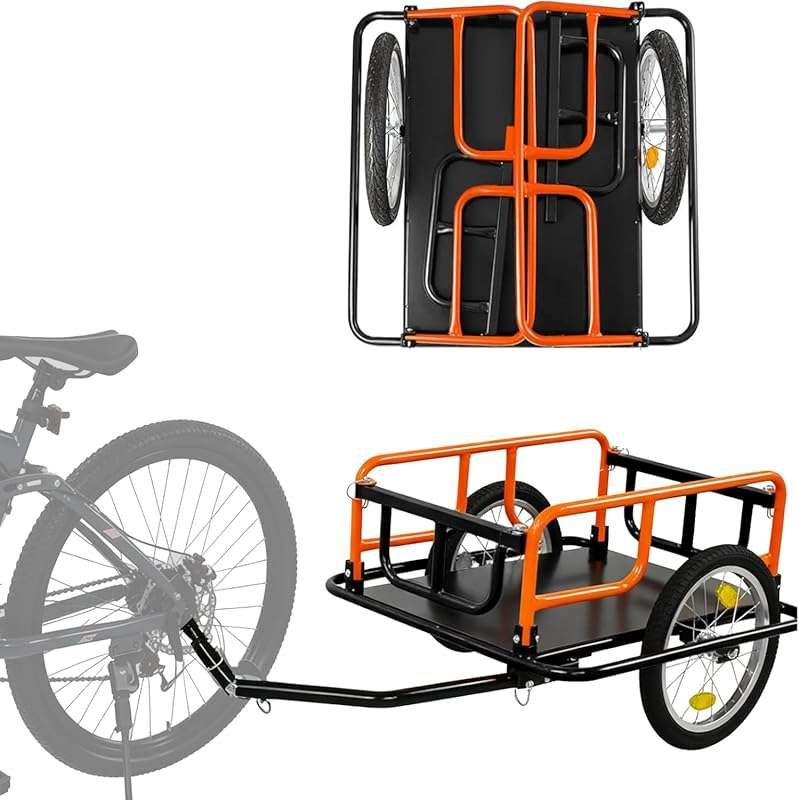 SEKAM Orange Foldable Bike Cargo Trailer: 198lb Heavy-Duty Utility Car