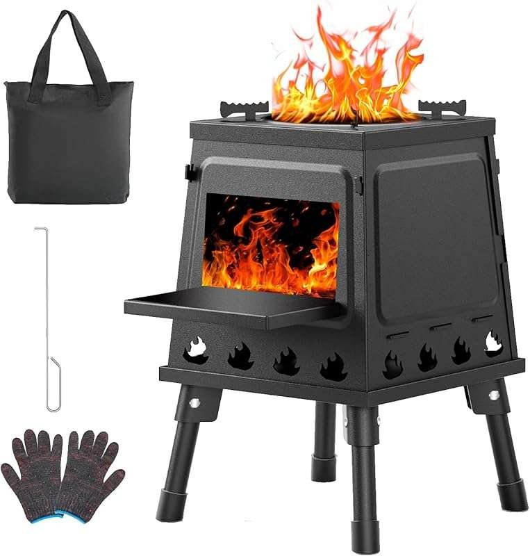 Portable Wood Burning Stove - Lightweight Cast Iron Camp Stove for Bac