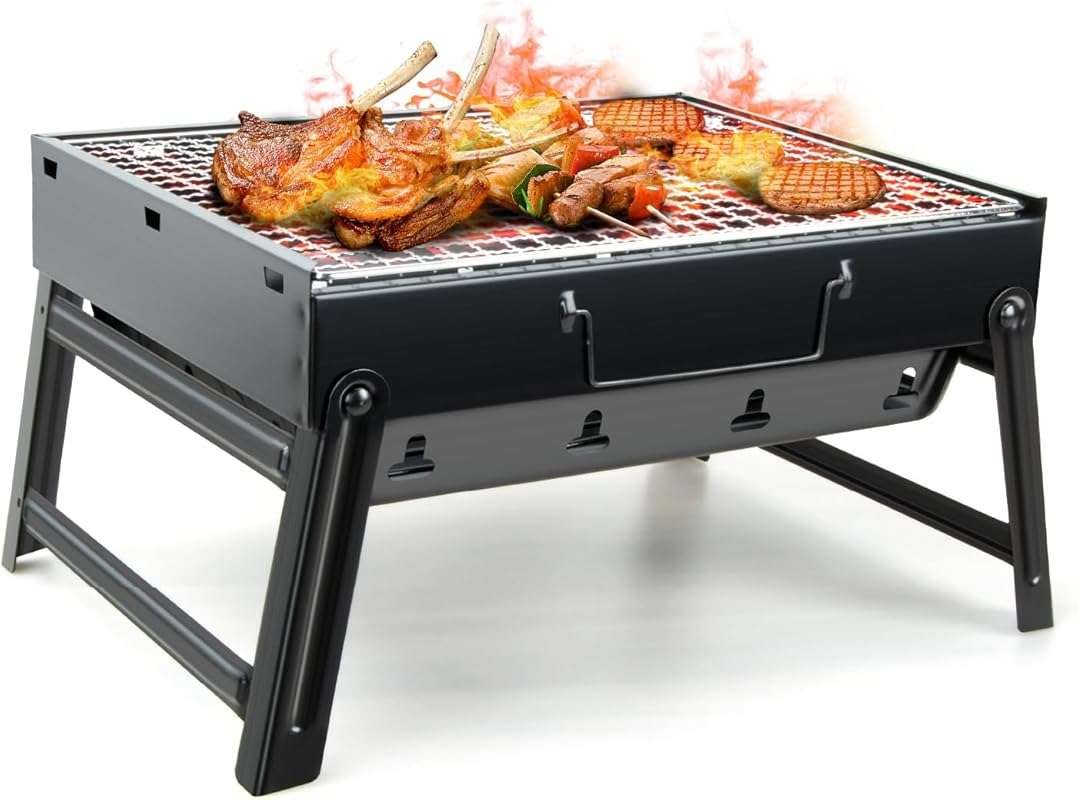 Kizmyee Portable Folding BBQ Grill: Stainless Steel Tabletop Smoker fo