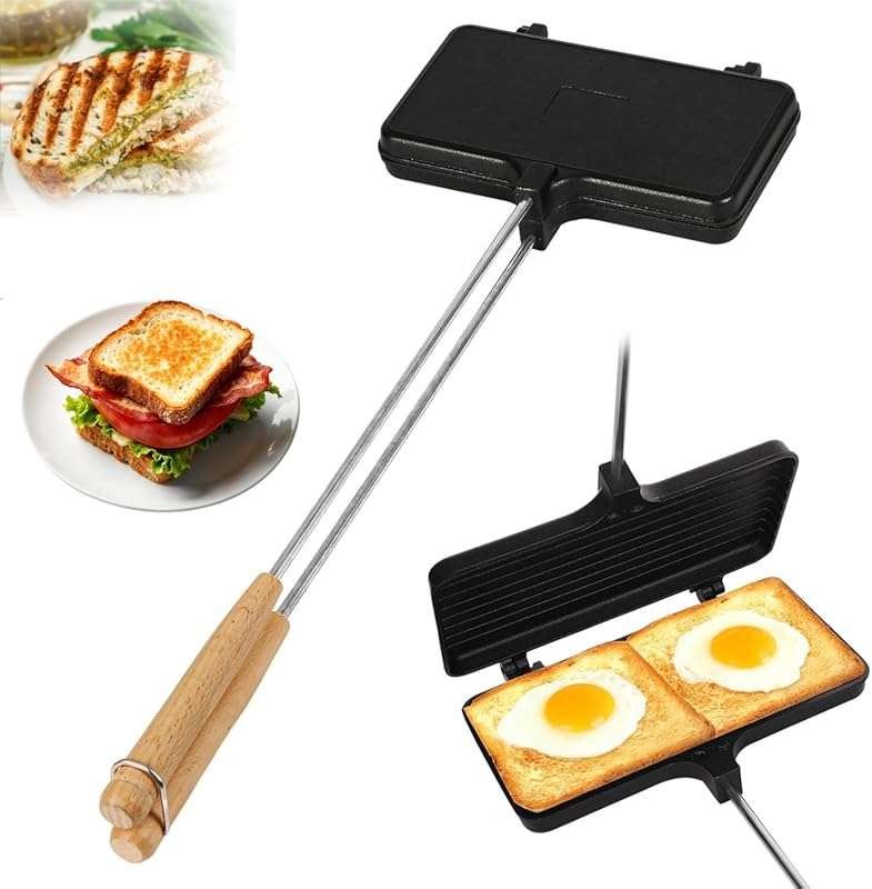 OUKENS Double Pie Iron Non-Stick Cast Iron Sandwich Maker for Campfire