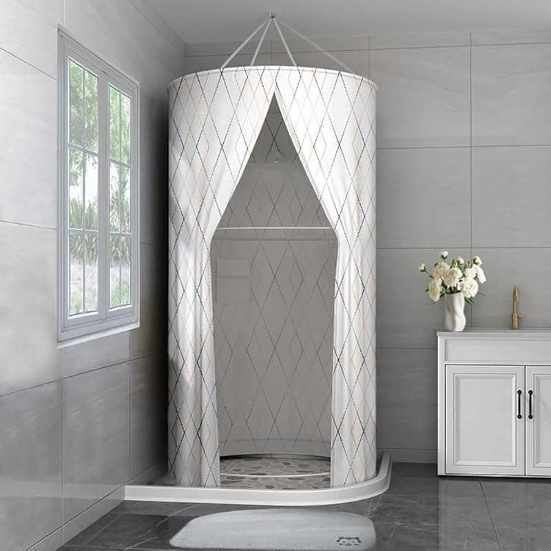 Moriko Diamond Pattern Round Shower Curtain: Waterproof Polyester Set 