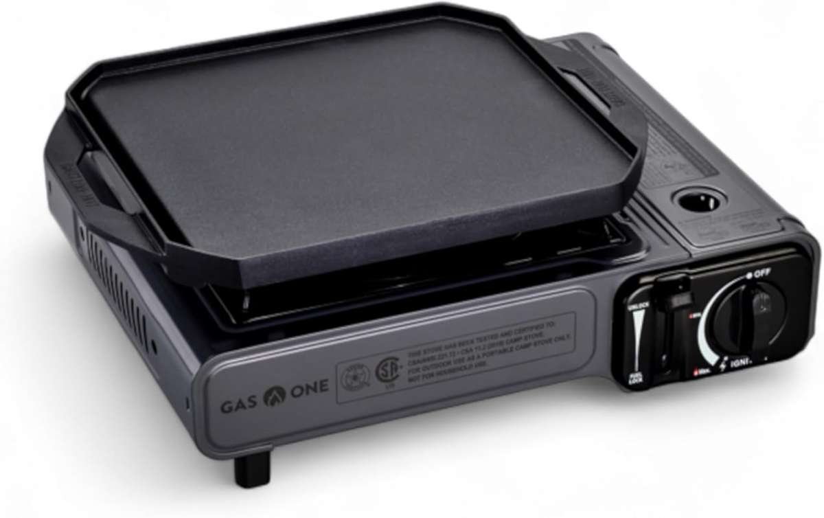 GasOne GS-1000G-KIT Butane Gas Stove with Flat Top Griddle Kit for Cam
