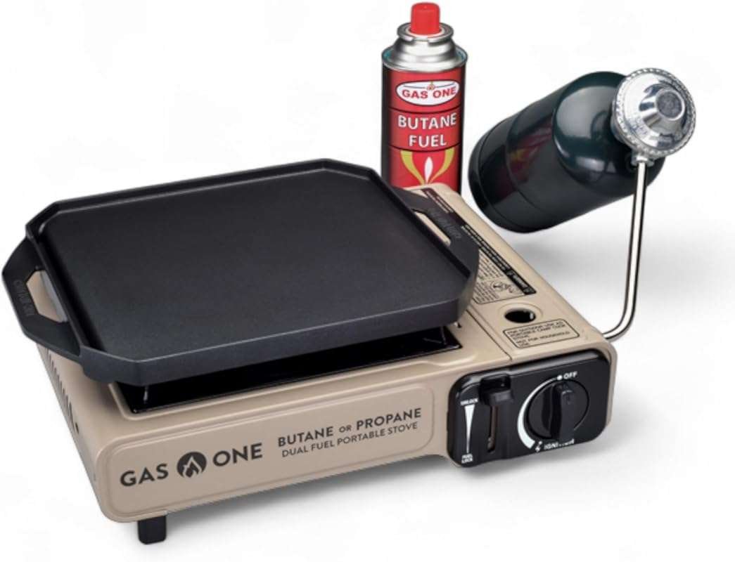 GasOne GS-3400P-KIT Dual Fuel Stove with Flat Top Griddle for Camping