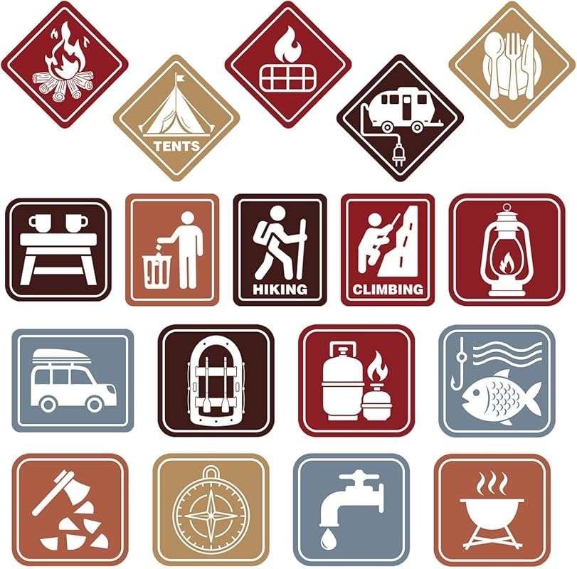 18 Pcs Laminated Camping Sign Cutouts & Picnic Party Signs for Outdoor