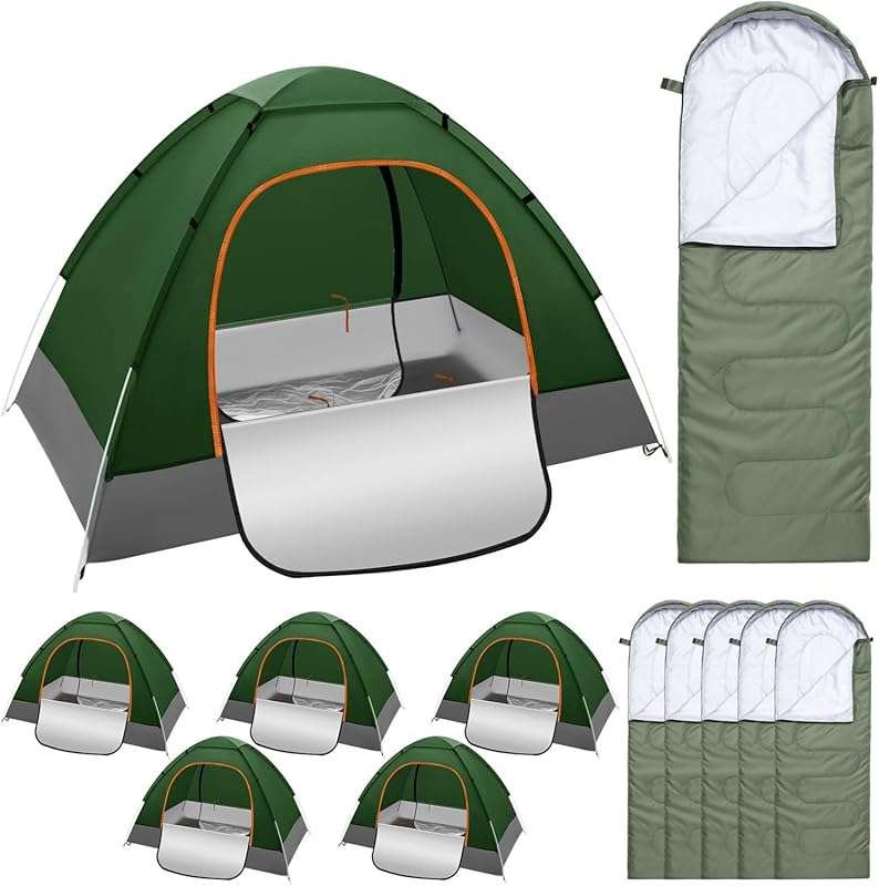5-Set 2 Person Camping Tent with Sleeping Bags: Waterproof, Pop-Up, In