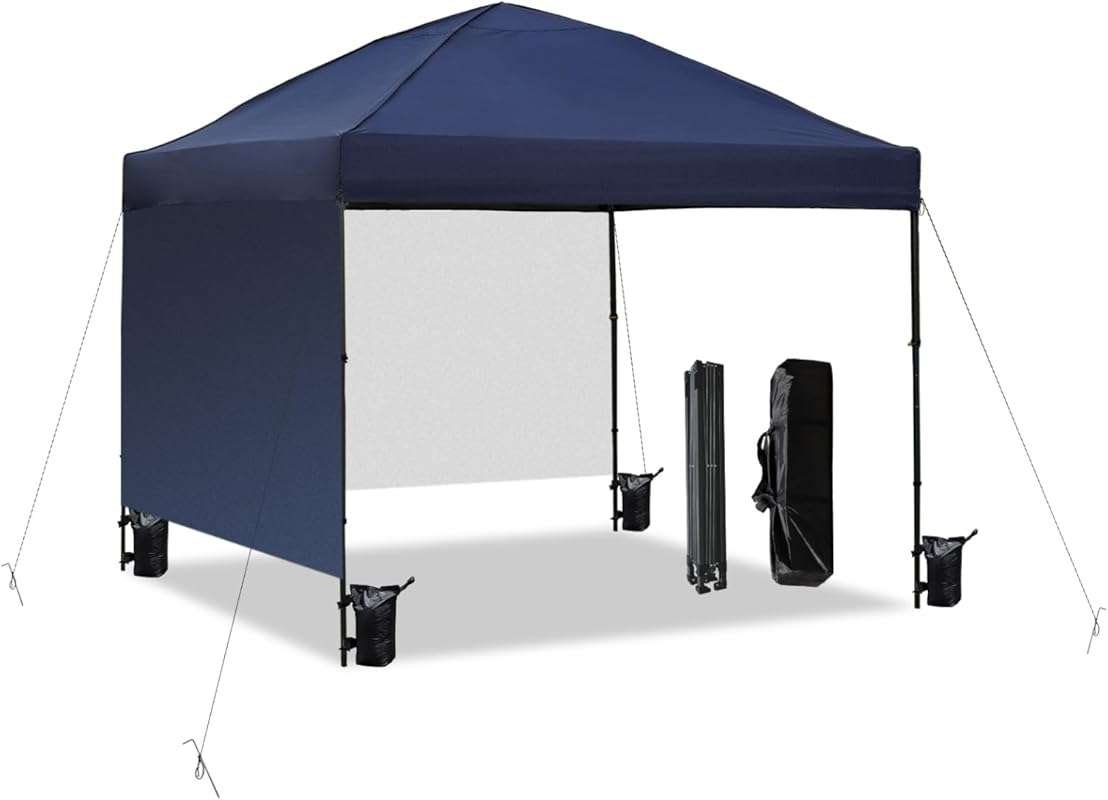 10x10 Waterproof Pop Up Canopy Tent with 2 Sidewalls, Navy Blue Outdoo