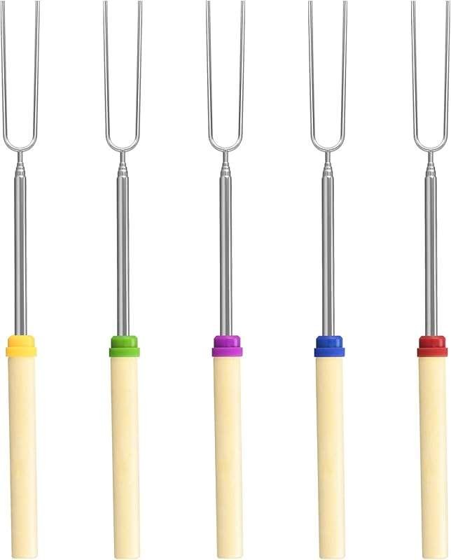5-Pack Extendable 32-Inch Metal Marshmallow Roasting Sticks with Woode