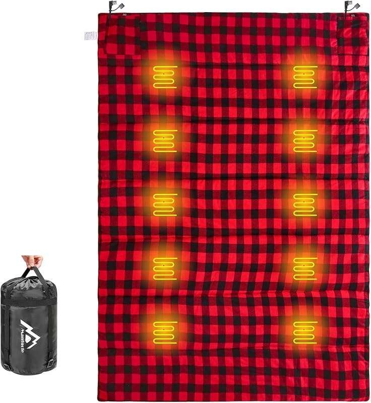 Heated Sleeping Bag Pad with Black & Red Flannel, USB 5V/2A Powered fo