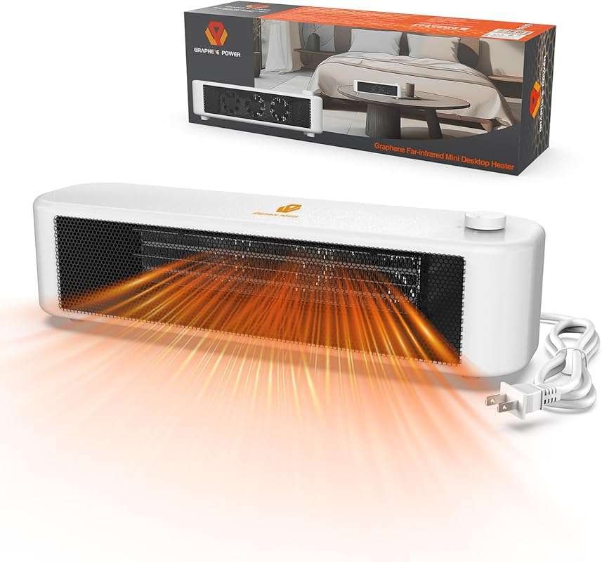 500W Graphene Mini Desktop Heater, Low-Noise Personal Space Heater wit