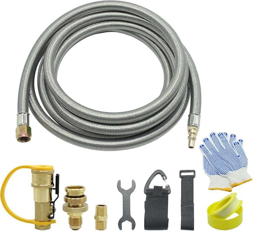 12FT Quick Connect RV Propane Hose with Shutoff Valve - Safety Gas Gri