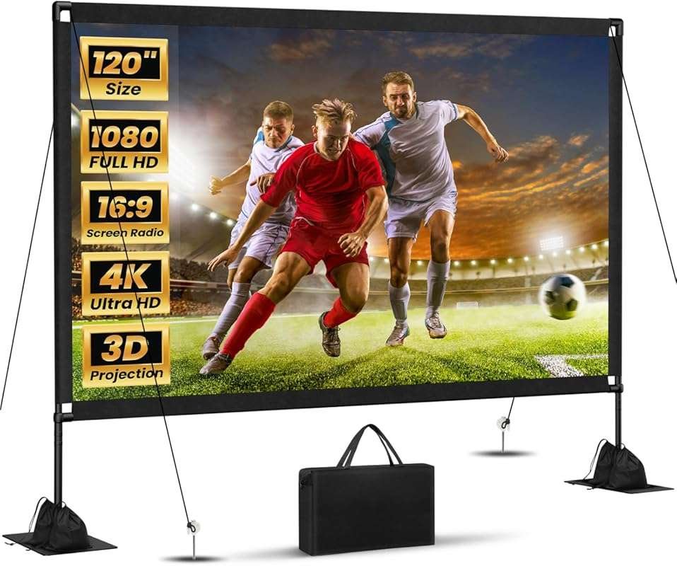 120-inch 4K HD Outdoor Portable Projector Screen with Stand, Carry Bag