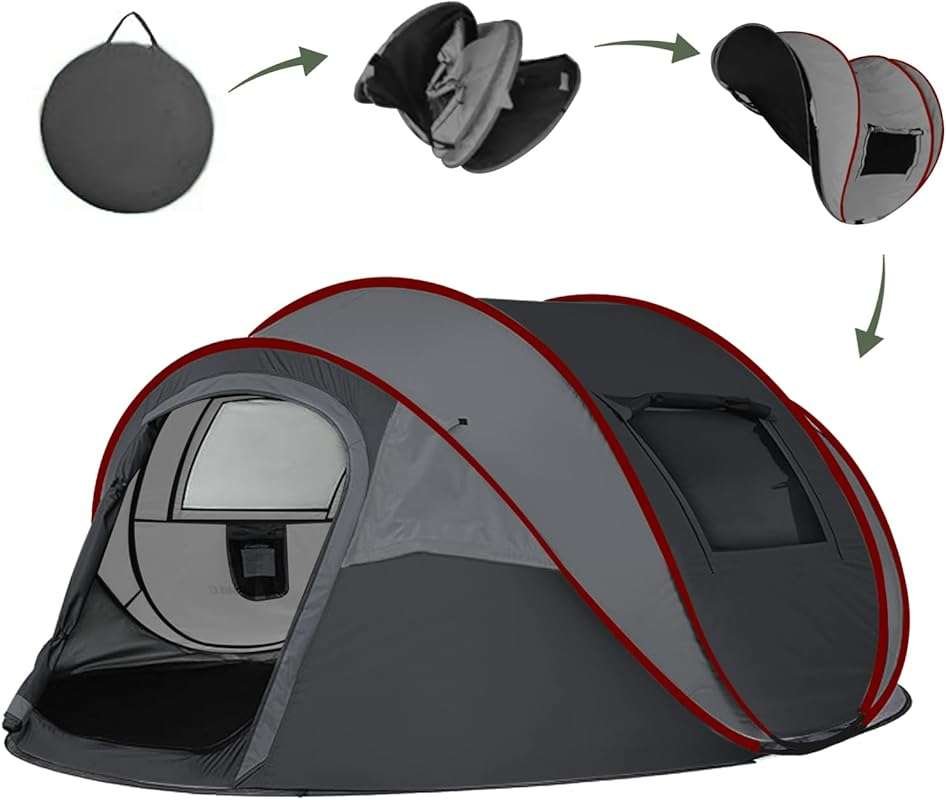 Instant Pop Up 4-6 Person Camping Tent: 3-Second Automatic Setup, Wate