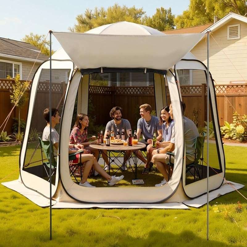 VEVOR 10x9.2ft Pop-Up Screen House Tent with Extended Awning, Portable