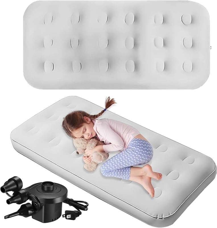 2 Pack Kids Inflatable Air Mattress: Comfort Flocked Toddler Beds, Por